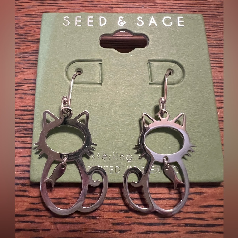 Seed & Sage Silver Cat Earrings